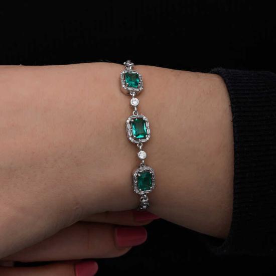 Silver Baguette Green Stone Women’s Bracelet