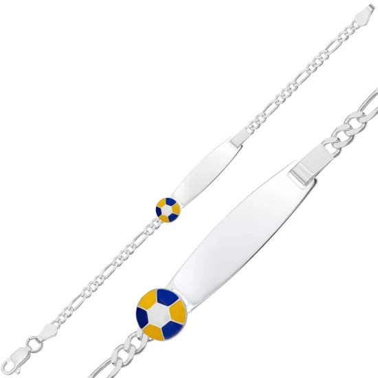 Kişiye Özel Sarı Lacivert Top Figürlü Gümüş Çocuk Künyesi