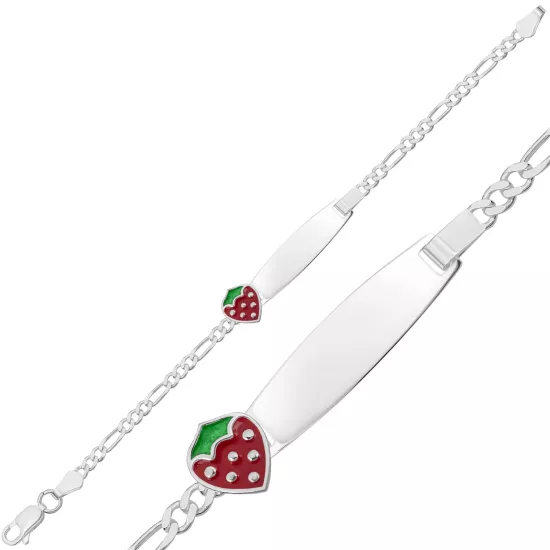 Kişiye Özel Kırmızı Çilek Figürlü Gümüş Çocuk Künyesi