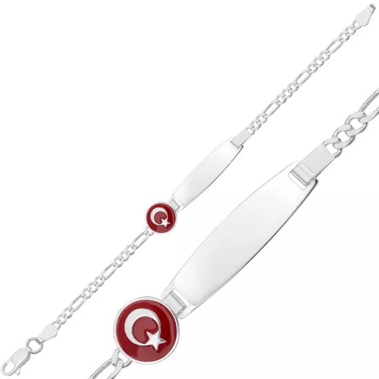 Kişiye Özel Türk Bayrağı Figürlü Gümüş Çocuk Künyesi