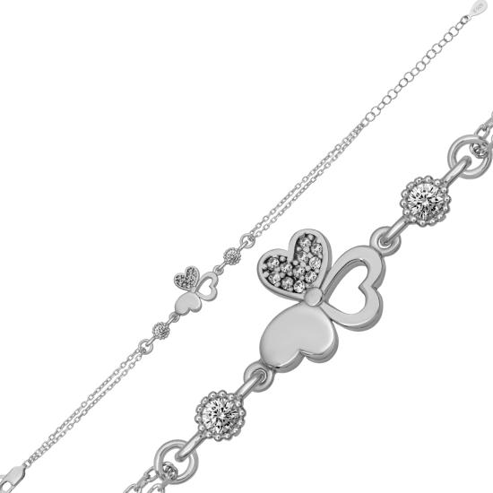 Rhodium Plated Butterfly Silver Bracelet with CZ