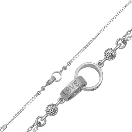 Rhodium Plated LOVE Silver Bracelet with CZ