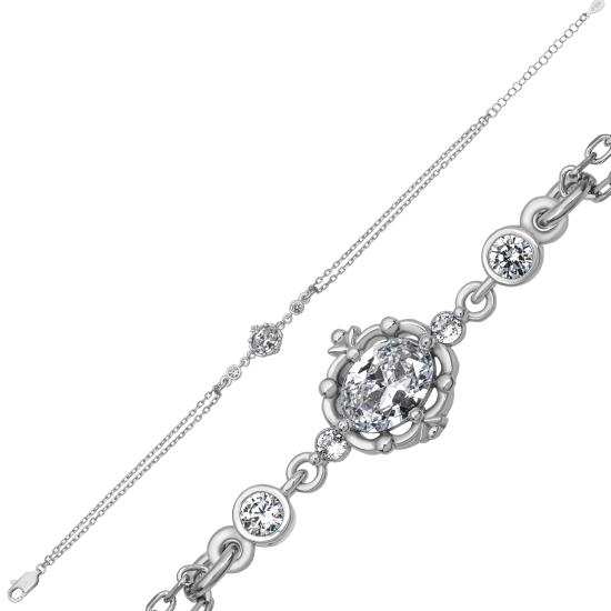 Round Zircon Silver Bracelet Rhodium Plated
