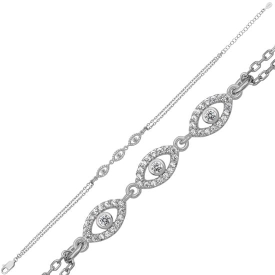 Rhodium Plated Evil Eye Zircon 925 Silver Bracelet
