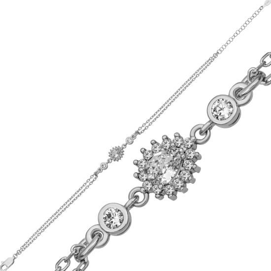 Rhodium Plated Teardrop Zircon 925 Silver Bracelet