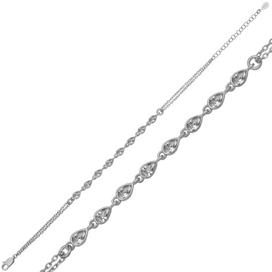 Rhodium Plated Teardrop Zircon 925 Silver Bracelet