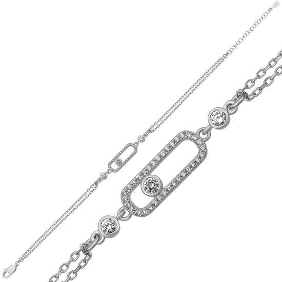 Geometric Oval 925 Silver Bracelet with CZ