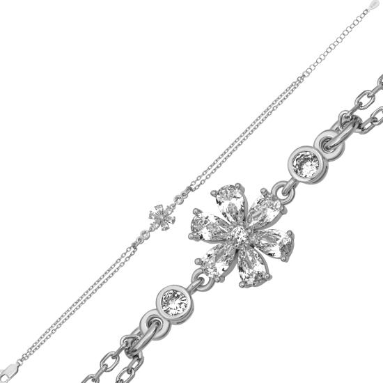 Gümüş Zirkon Taşlı Çiçek Kadın Bileklik