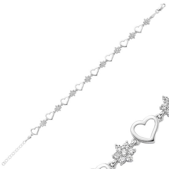 Silver Flower Heart Women’s Bracelet