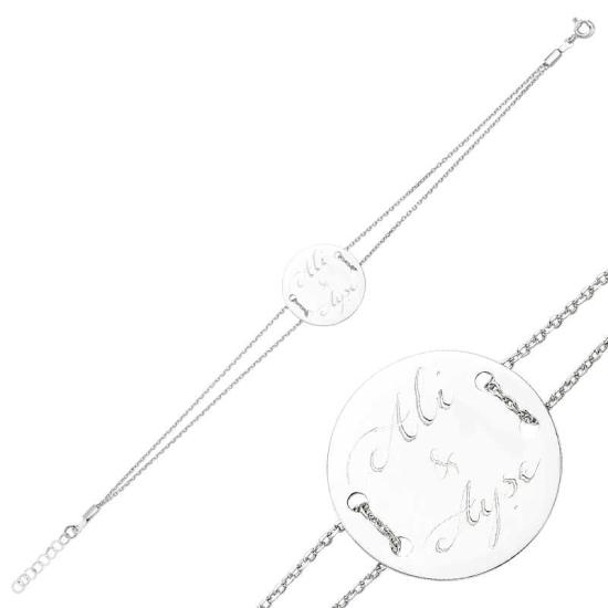 Silver Name Round Plate Women’s Bracelet