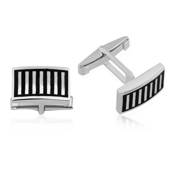 Silver Black Striped Cufflinks