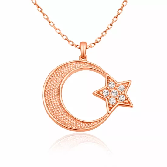 Gümüş Rose Ay Yıldız Kadın Kolye