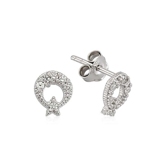 Silver Crescent Star Stud Earrings