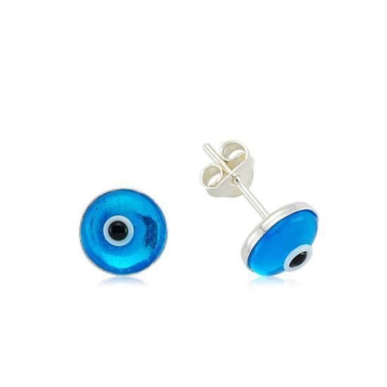 Silver Round Evil Eye Stud Earrings