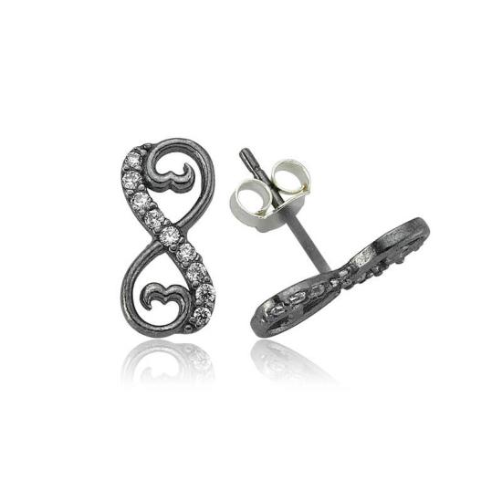 Silver Heart Infinity Stud Earrings