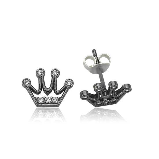 Silver Queen Crown Stud Earrings