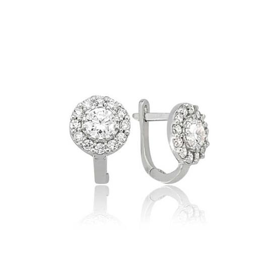 Silver White Round Earrings