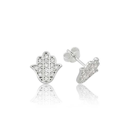 Silver Fatima Hand Studded Earrings