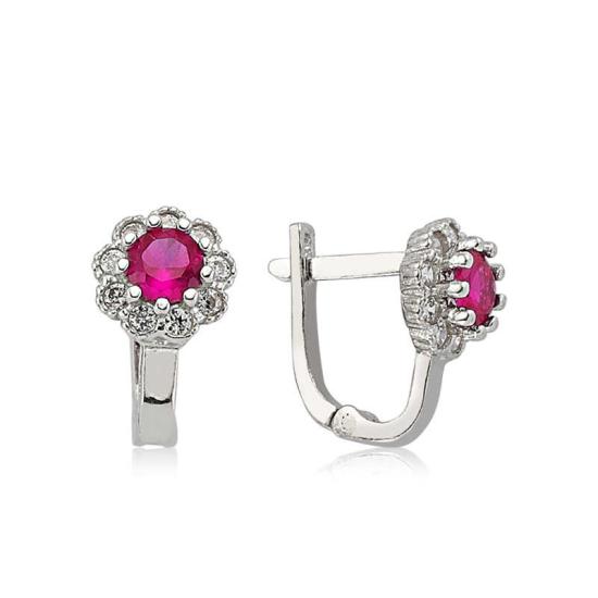 Silver Pink Stone Flower Earrings