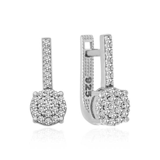 Silver Dangle Round Stone Earrings