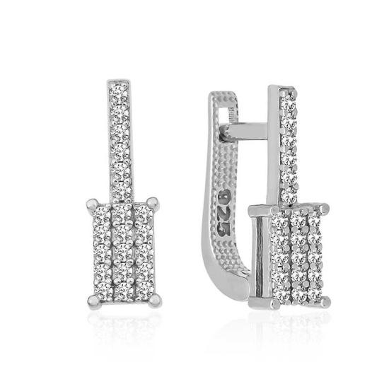 Silver Dangle Square Stone Earrings
