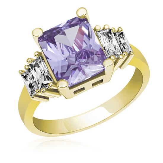 Silver Lilac Baguette Stone Gold Women’s Ring