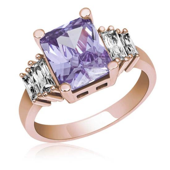 Silver Lilac Baguette Stone Rose Women’s Ring