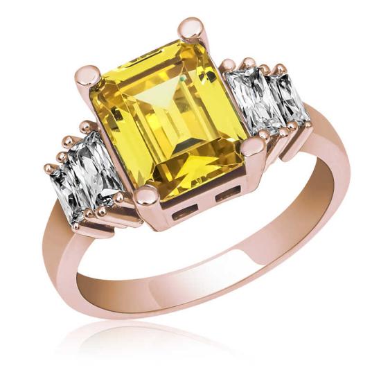 Silver Yellow Baguette Stone Rose Women’s Ring