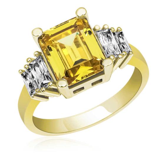 Silver Yellow Baguette Stone Gold Women’s Ring