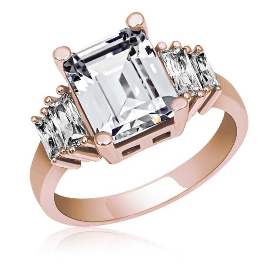 Silver Rose Baguette Stone Women’s Ring