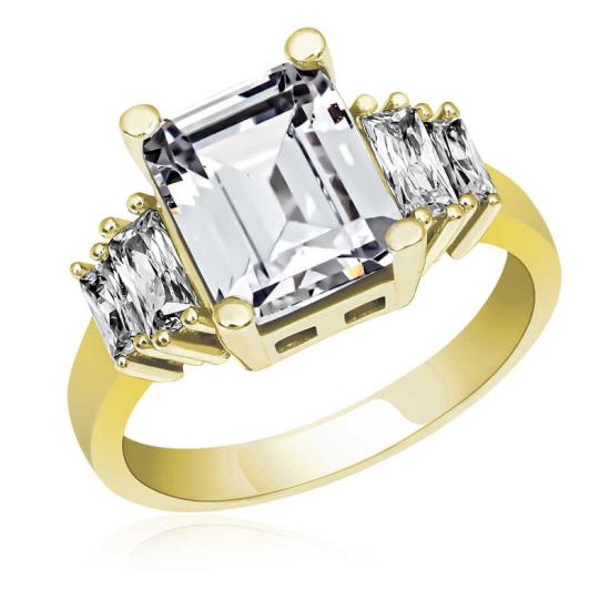 Silver Gold Baguette Stone Women’s Ring