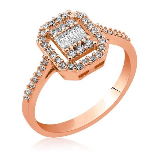 Silver Baguette Cut Rose Women’s Ring