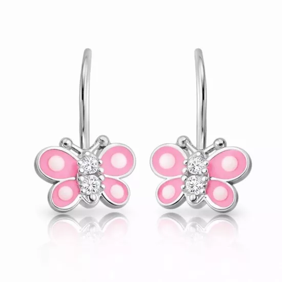 Gümüş Sallantılı Pembe Kelebek Çocuk Küpesi