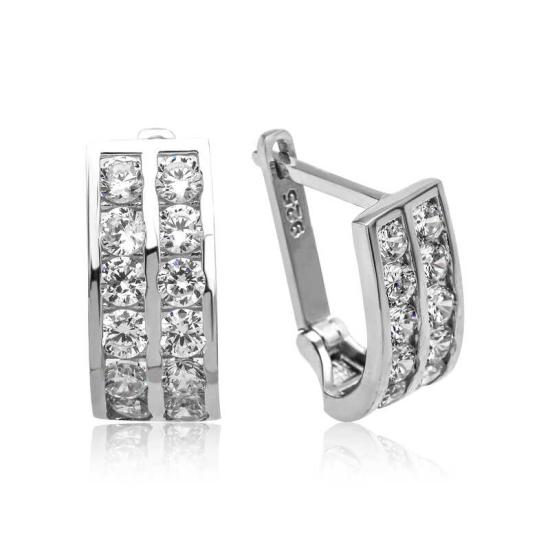 Silver Double Row White Stone J Women’s Earrings