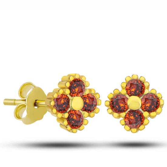 Silver Gold Clover Stud Red Stone Children’s Earrings