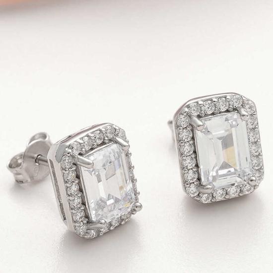 Silver White Baguette Stone Stud Women’s Earrings