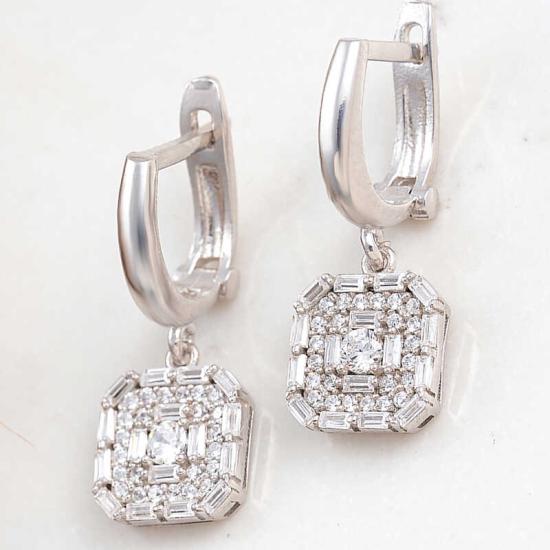 Silver Square Zircon Stone Women’s Earrings