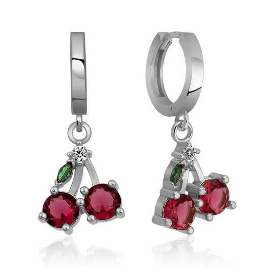 Silver Cherry Figured Fruit Earrings