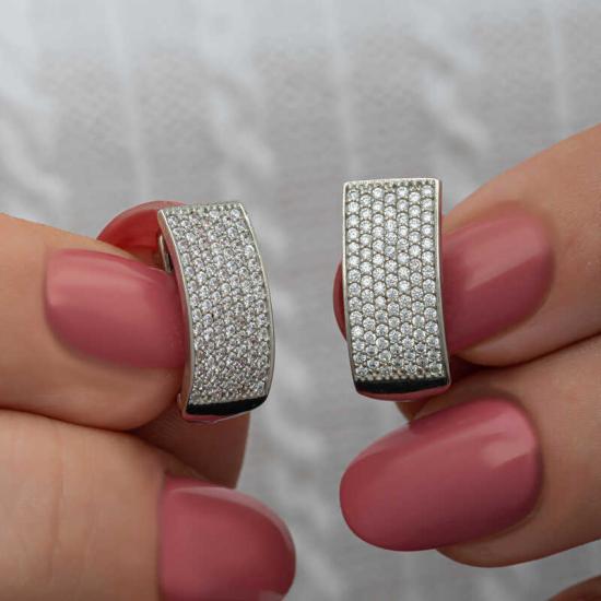 Silver 7 Row White Stone J Women’s Earrings