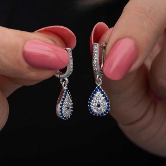 Silver Dangle Drop Evil Eye Women’s Earrings