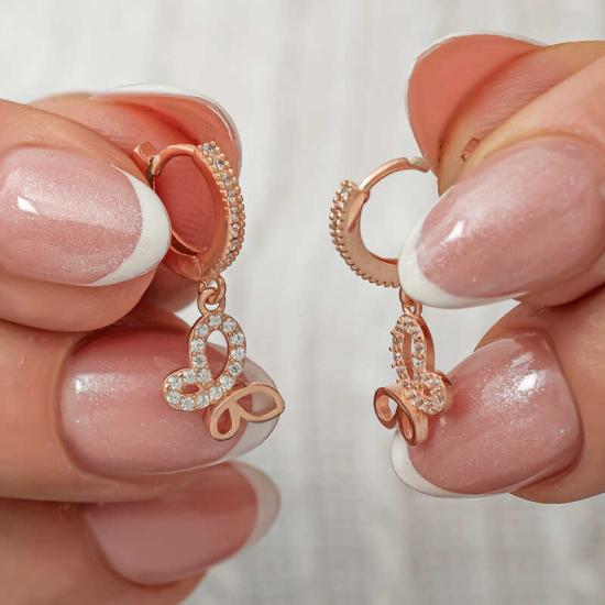 Silver Dangle Rose Butterfly Women’s Earrings