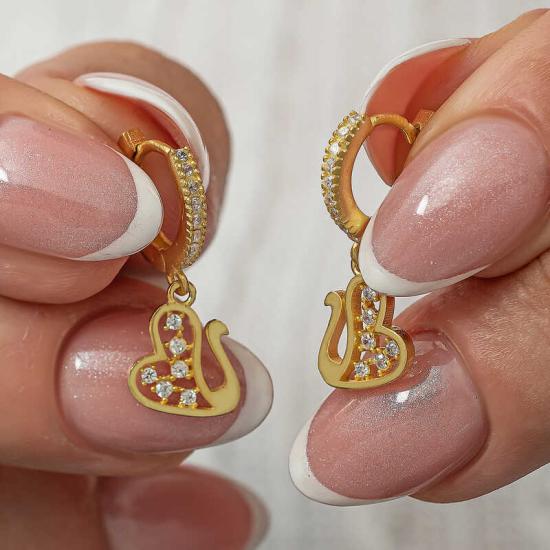 Silver Dangle Gold Swan Women’s Earrings