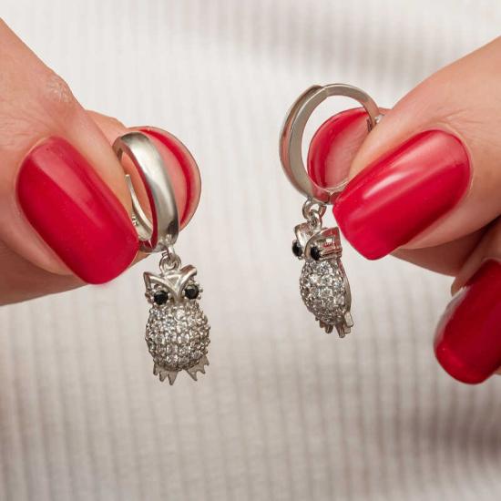 Silver Dangle Owl Women’s Earrings