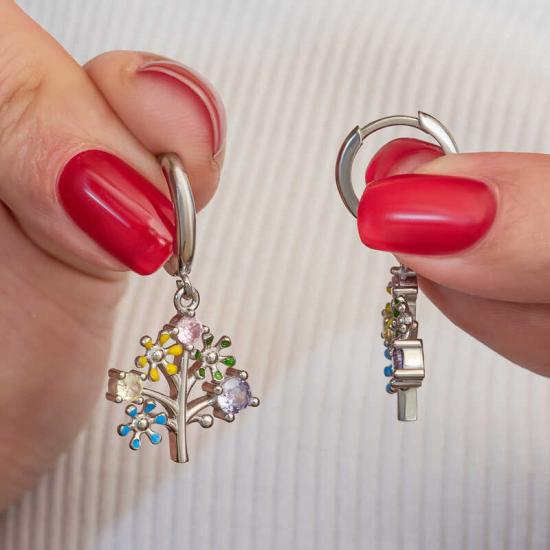 Silver Color Stone Tree of Life Women’s Earrings