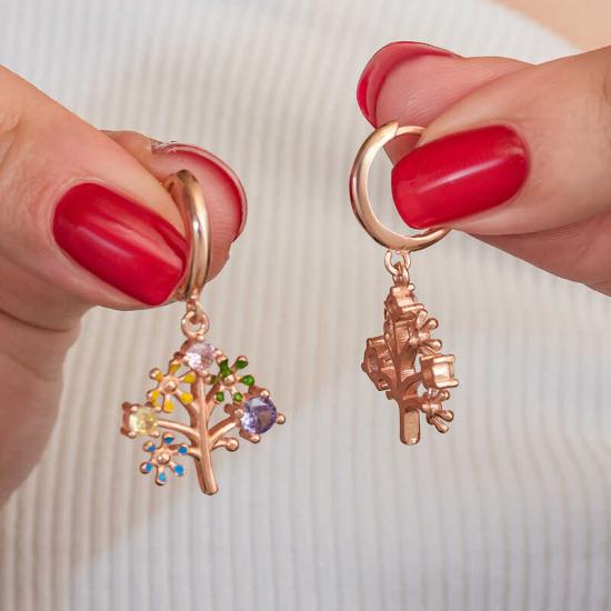 Silver Rose Colored Stone Tree of Life Women’s Earrings