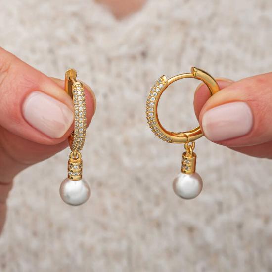 Silver Zircon Stone Gold Hoop Pearl Earrings