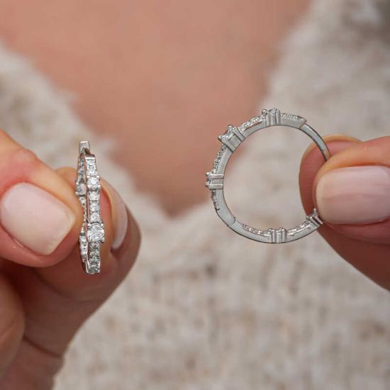 Silver Zircon Stone Hoop Earrings for Women