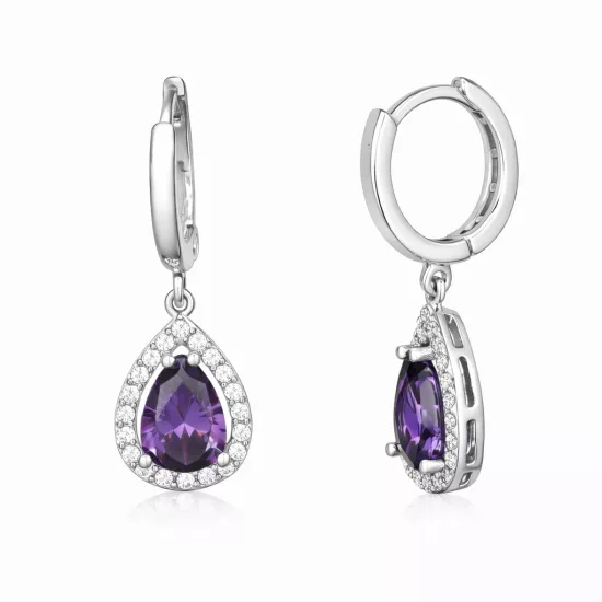 Gümüş Mor Zirkon Taşlı Damla Kadın Küpe