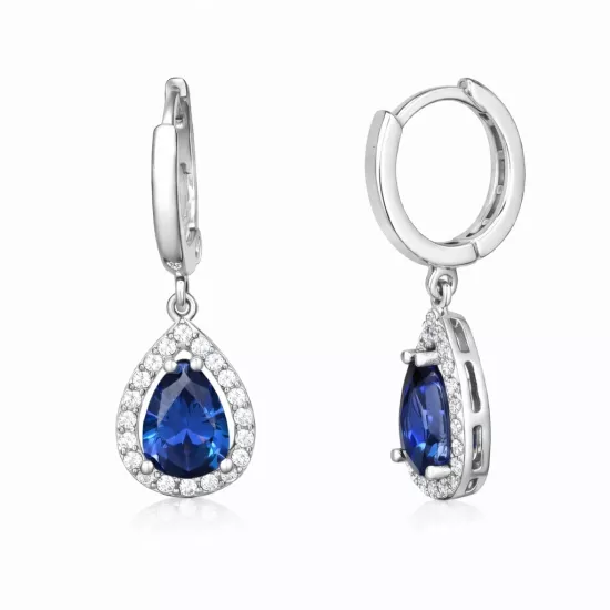 Gümüş Lacivert Zirkon Taşlı Damla Küpe