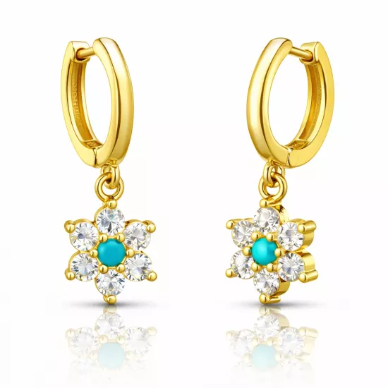 Silver Blue Stone Gold Flower Women’s Earrings